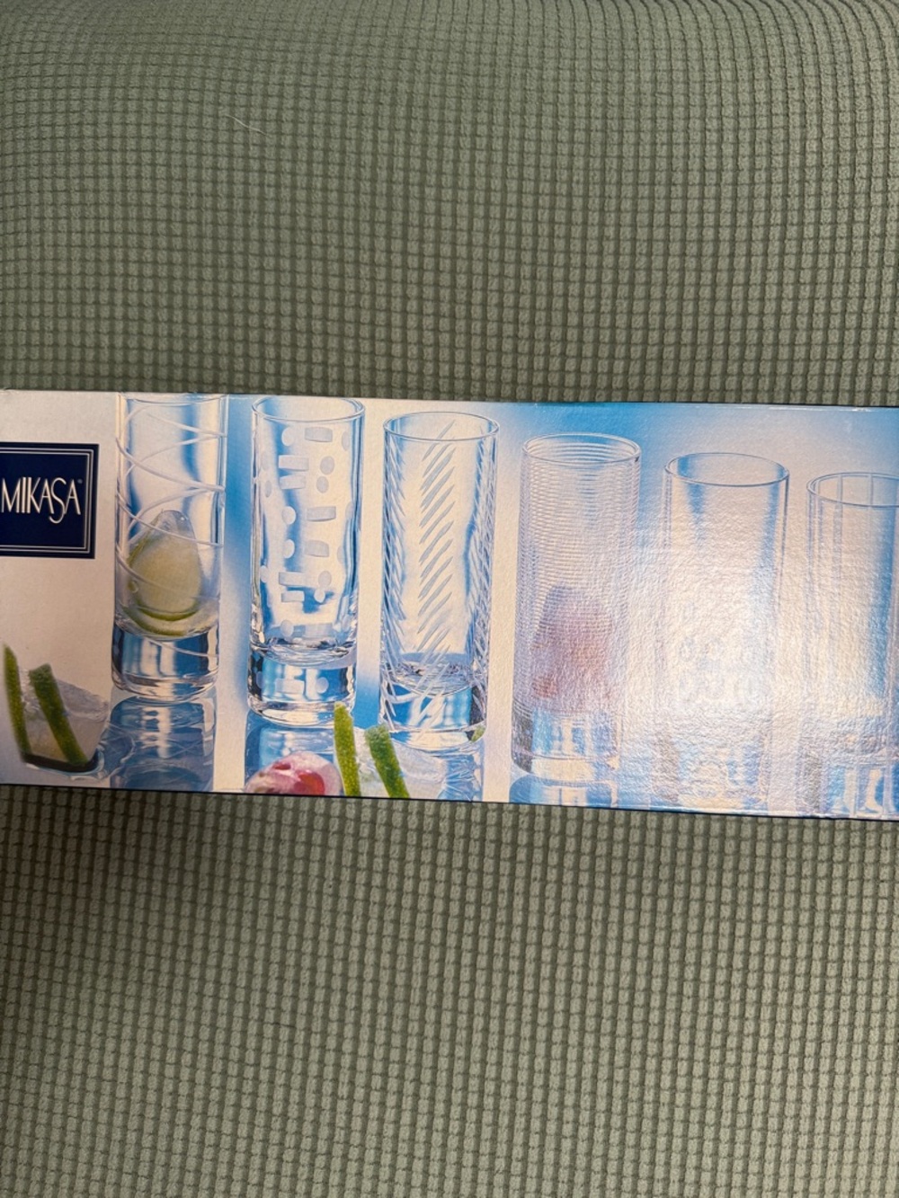 Mikasa Clear Crystal Highball Glasses with Blue Accent Box France New